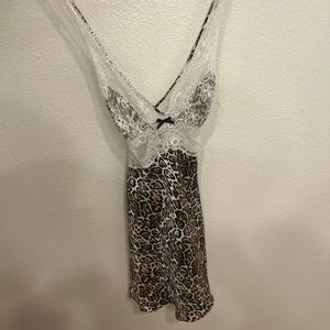 Victoria's Secret leopard & white Lace Inset Slip Dress